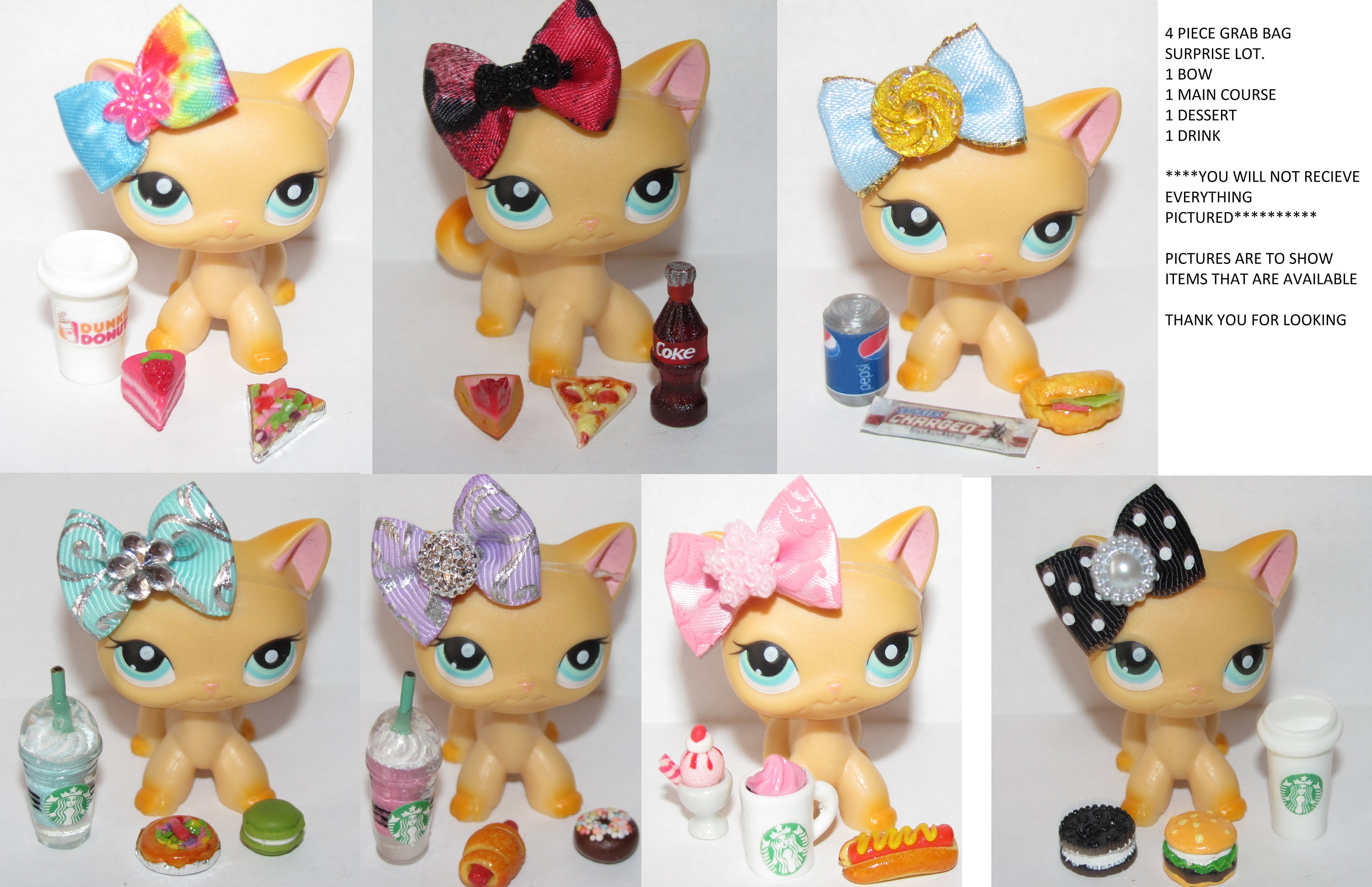 Littlest Pet Shop Random Bag 3 Pets & 7 LPS Accesories Lot Cat and Dog  Figures