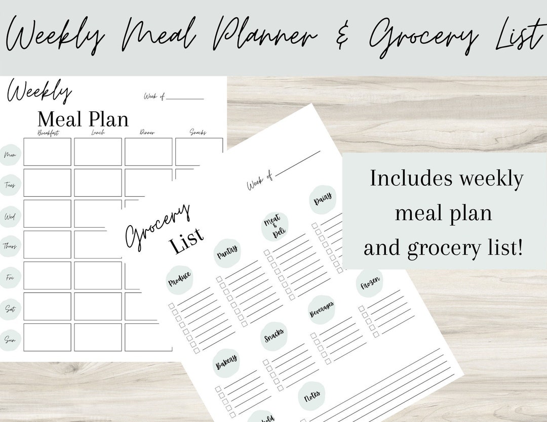 Printable Weekly Meal Planner & Grocery List - Etsy