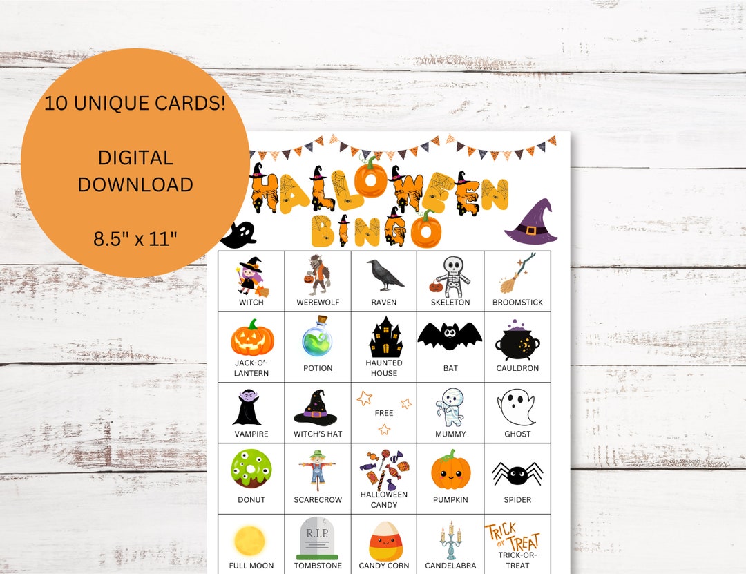 Printable Halloween Bingo Game - 10 Unique Cards + Calling Card ...