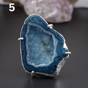 Geode Druzy Statement Ring | Adjustable Raw Crystal Ring | Natural Agate Slice Jewelry | Gold/Silver Plated Brass Handmade Ring Gift for Her
