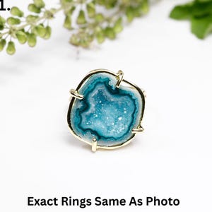 Aqua Blue Geode Druzy Ring | Adjustable Gold or Rose Gold Plated Ring | Raw Crystal Statement Ring | Handmade Natural Agate Jewelry