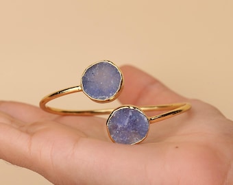 Blue Geode Druzy Bracelet | Gold Plated Adjustable Cuff