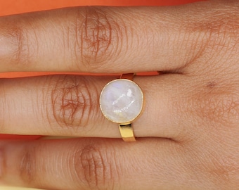 Rainbow Moonstone Ring | 925 Sterling Silver Adjustable Boho Ring