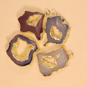 Mix Colour Agate Druzy Slice Connectors | Gold Plated Single Loop Charms DIY Jewelry
