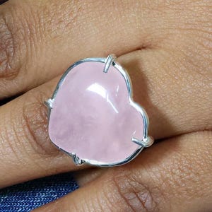 Rose Quartz Heart Ring | Adjustable Solid 925 Sterling Silver Ring | Healing Crystal Jewelry | Love Gift for Her | Handmade Gemstone Ring