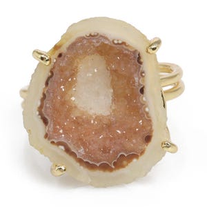 Raw Multicolor Agate Geode Druzy Adjustable Ring • Natural Geode Crystal Statement Ring • Handmade Jewelry Gift for Her • 925 Silver Ring