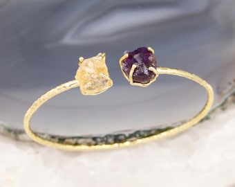 Ruwe edelsteen manchetarmband | Vergulde messing armband, handgemaakte verzending binnen 24 uur