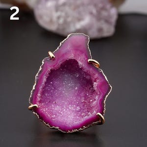 Geode Druzy Statement Ring | Adjustable Raw Crystal Ring | Natural Agate Slice Jewelry | Gold/Silver Plated Brass Handmade Ring Gift for Her