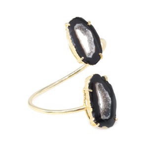 Agate Geode Slice Bracelet | Gold Plated Druzy Cuff | Adjustable Raw Crystal Bangle Bracelet | Handmade Gift For Her | Brass Jewelry Gift