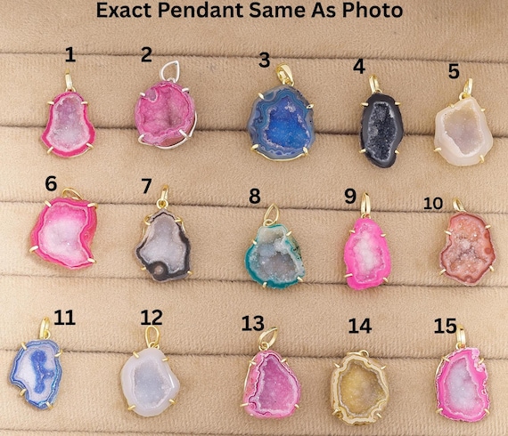 20-25 Mm Natural Geode Druzy Pendant – Raw Agate Slice Charm Gold