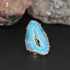 Geode Druzy Slice Ring | Adjustable Gold Plated Brass Ring | Raw Crystal Statement Jewelry | Handmade Boho Ring | Gift for Her
