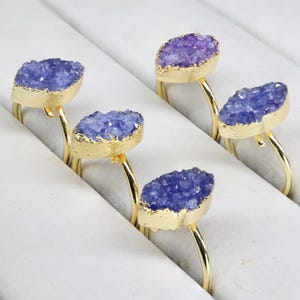 Marquise Druzy Adjustable Ring | Natural Multicolor Gemstone Statement Ring | Handmade Gold Plated Brass Ring | Boho Jewelry Gift for Her