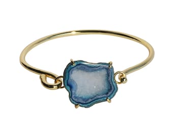 Druzy Agate Geode Bracelet | Gold Plated Adjustable Bangle