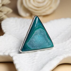 Window Druzy Triangle Ring | 925 Sterling Silver Raw Gemstone Ring | Natural Geode Statement Jewelry