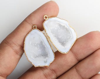 Gold Edge Druzy Geode Pair, Cleopatra Earrings Making Supply (25-30 MM)