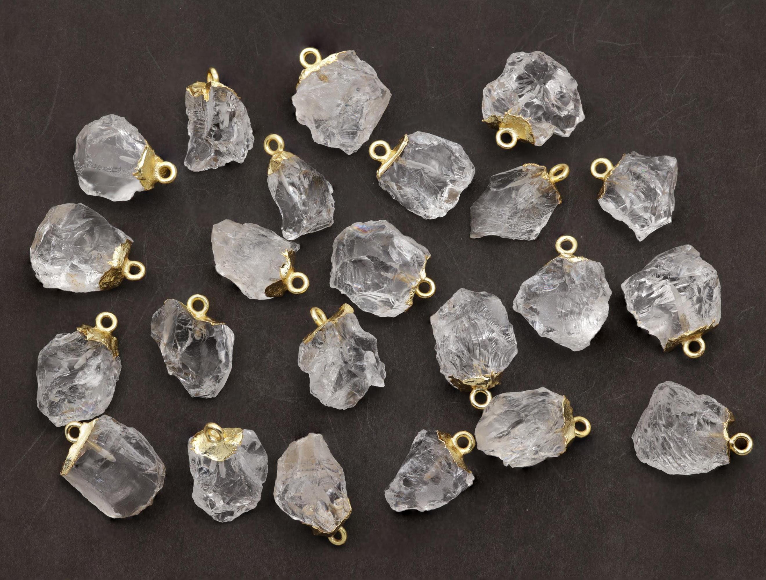 Wholesale Crystal Gemstone Connectors 10x15MM, Gold Plated Raw Gemstone Charms, Single Loop Connector, DIY Jewelry Making Supplies,
