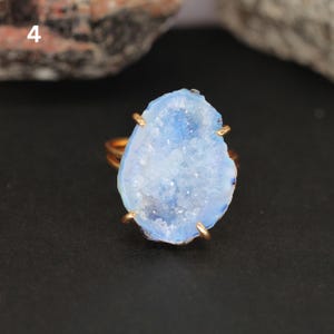 Agate Geode Druzy Ring | Adjustable Statement Ring for Women | Gold Plated Brass Boho Crystal Ring | Raw Gemstone Jewelry Gift For Her