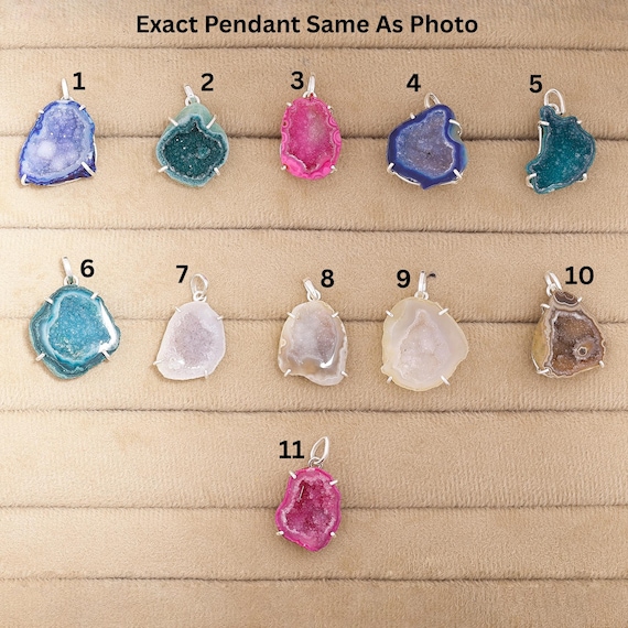 20x25 Mm Natural Geode Druzy Pendant Raw Agate Slice Charm Silver