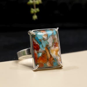 Natural Turquoise Gemstone Statement Ring | 925 Sterling Silver Turquoise Ring | Handmade Boho Jewelry | December Birthstone Gift for Her