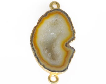 Gold Electroplated Geode Druzy Connector – Raw Crystal Jewelry Making (20–25mm)