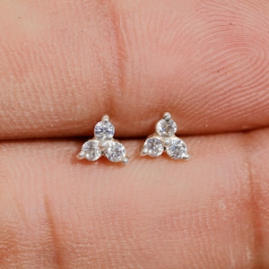 Cubic Zirconia Trio Stud Earring | 3 Stone CZ Earrings for Women | Dainty Sparkling Studs | Minimalist Jewelry Gift | 925 Sterling Silver