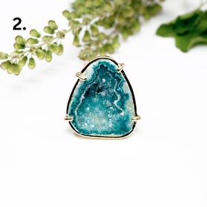 Aqua Blue Geode Druzy Ring | Natural Crystal Slice Ring | Adjustable Gold Plated Statement Ring | Raw Gemstone Boho Jewelry Gift for her