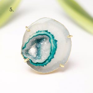 Mix Color Agate Druzy Slice Ring, Adjustable Statement Geode Ring, Gold Electroplated Crystal Ring | Boho Chic Handmade Jewelry Gift for her
