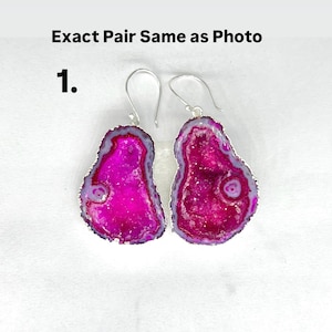 Pink Geode Earrings | Gold & Silver Plated Brass | Raw Druzy Crystal Studs | Sparkly Statement Earrings | Handmade Boho Earring Gift for Her