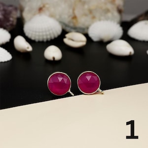 10mm Chalcedony Stud Earrings • Gold Plated Earposts • Round Faceted Stone • Pick Your Color • Dainty Gift for Her, Vijay Beads