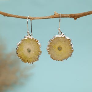 Orecchini con occhio di Allah, orecchini a fetta di quarzo solare, argento sterling, orecchini pendenti in agata naturale, gioielli di tendenza
