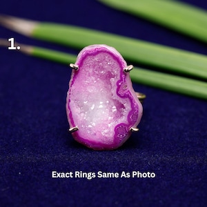 Pink Geode Druzy Ring | Natural Crystal Slice Ring | Rose Gold Plated Adjustable Statement Ring | Handmade Boho Gemstone Jewelry