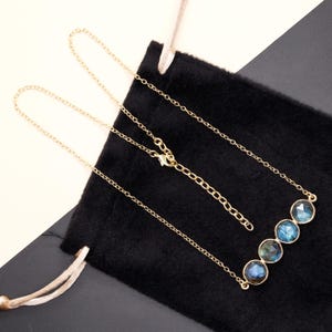 Labradorite Bar Pendant Necklace | Gold Plated Brass Chain Pendant | Blue Flash Gemstone Jewelry | Minimalist Boho Necklace Gift for Her