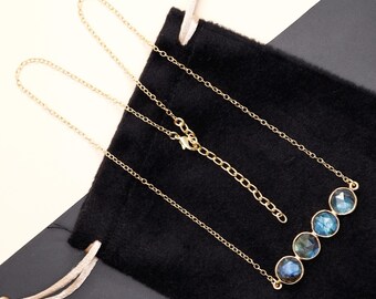Labradorite Bar Pendant Necklace | Gold Plated Brass, Boho Jewelry