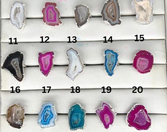 Agate Druzy Slice Ring | Silver Plated Adjustable Brass Ring