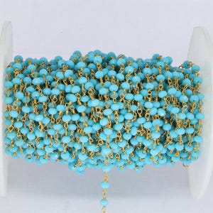 Blue Jade Chain, Rosary Chain, Gold Plated, Faceted Bead Chains, Tiny Beads Chain, Gold Gemstone Chain, 3.5MM