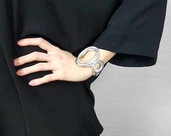Large Silver Aluminum Bracelet, modern bracelet, contemporary bracelet, wearable art, band bracelet, unique piece