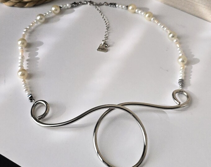 Featured listing image: Modern pearl necklace with contemporary pendant. Unique handmade jewelry. Statement jewelry design.