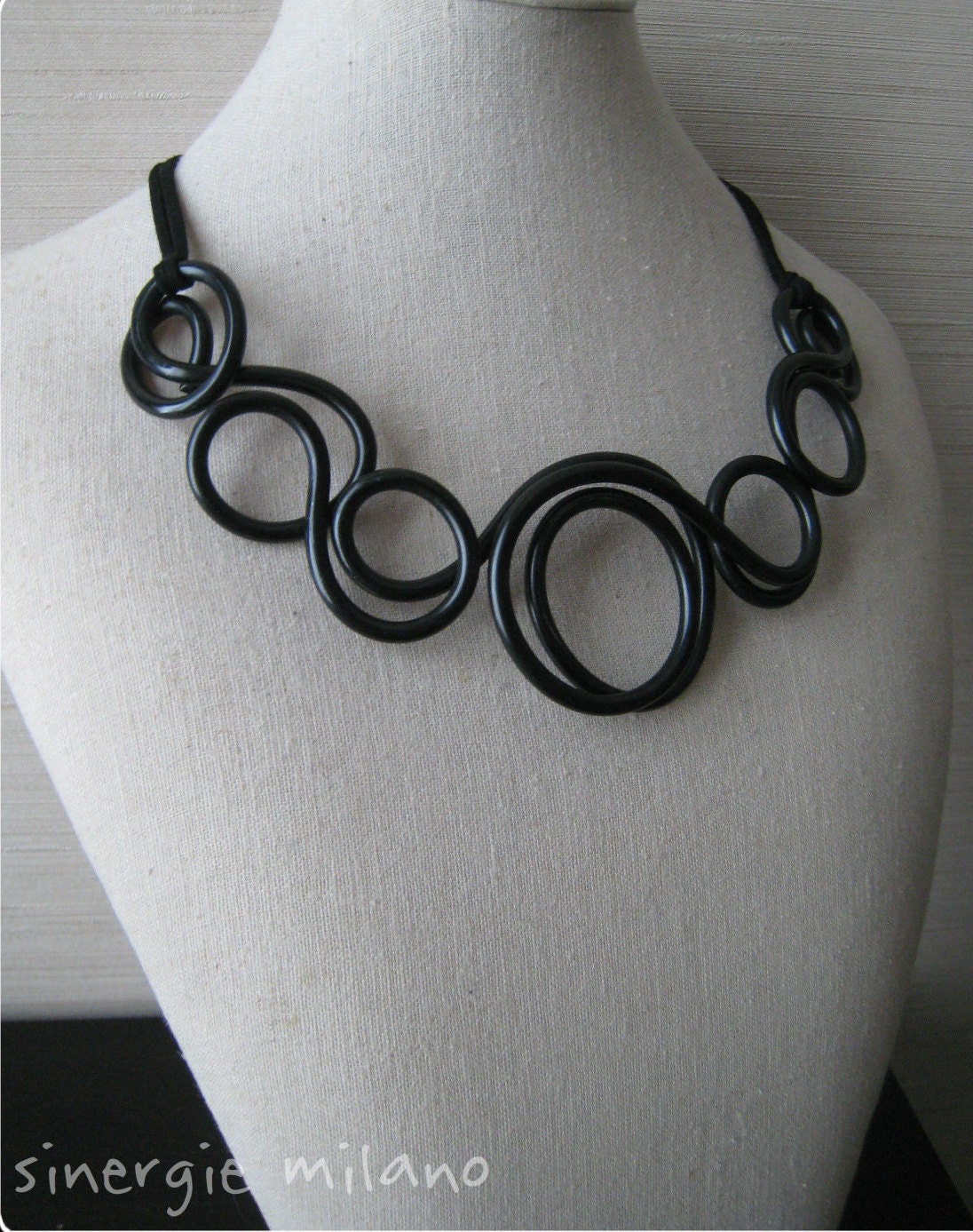 Black Aluminum necklace, large size, very light. Black jewelry