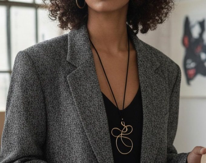 Featured listing image: Sculptural, Abstract Pendant Necklace in Gold-Plated Brass – Contemporary Handmade Jewelry – Sinergie Milano