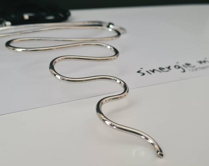 Featured listing image: Large geometric snake necklace, minimal and contemporary, titanium plated. Ironic and extravagant. Bold, it will not go unnoticed.