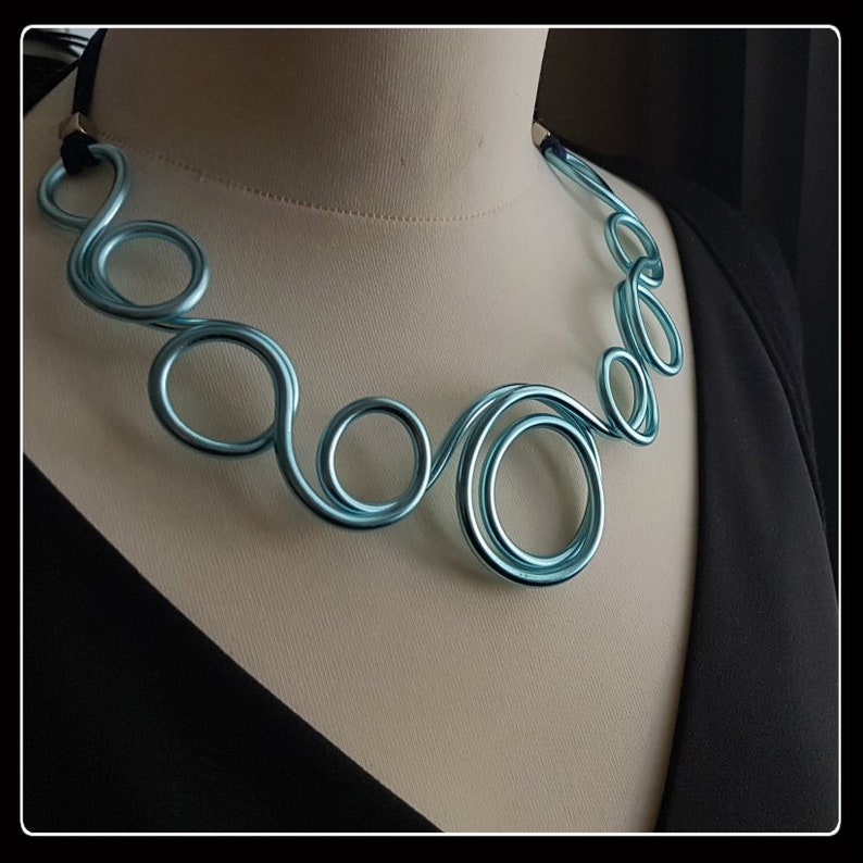 Blue Aluminum Necklace Colorful Necklace Blue Jewelry Blue Etsy