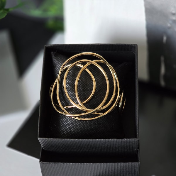 Golden bracelet "Abstract" line, in gold-plated brass, rigid bracelet, band. Contemporary, abstract and extravagant design.