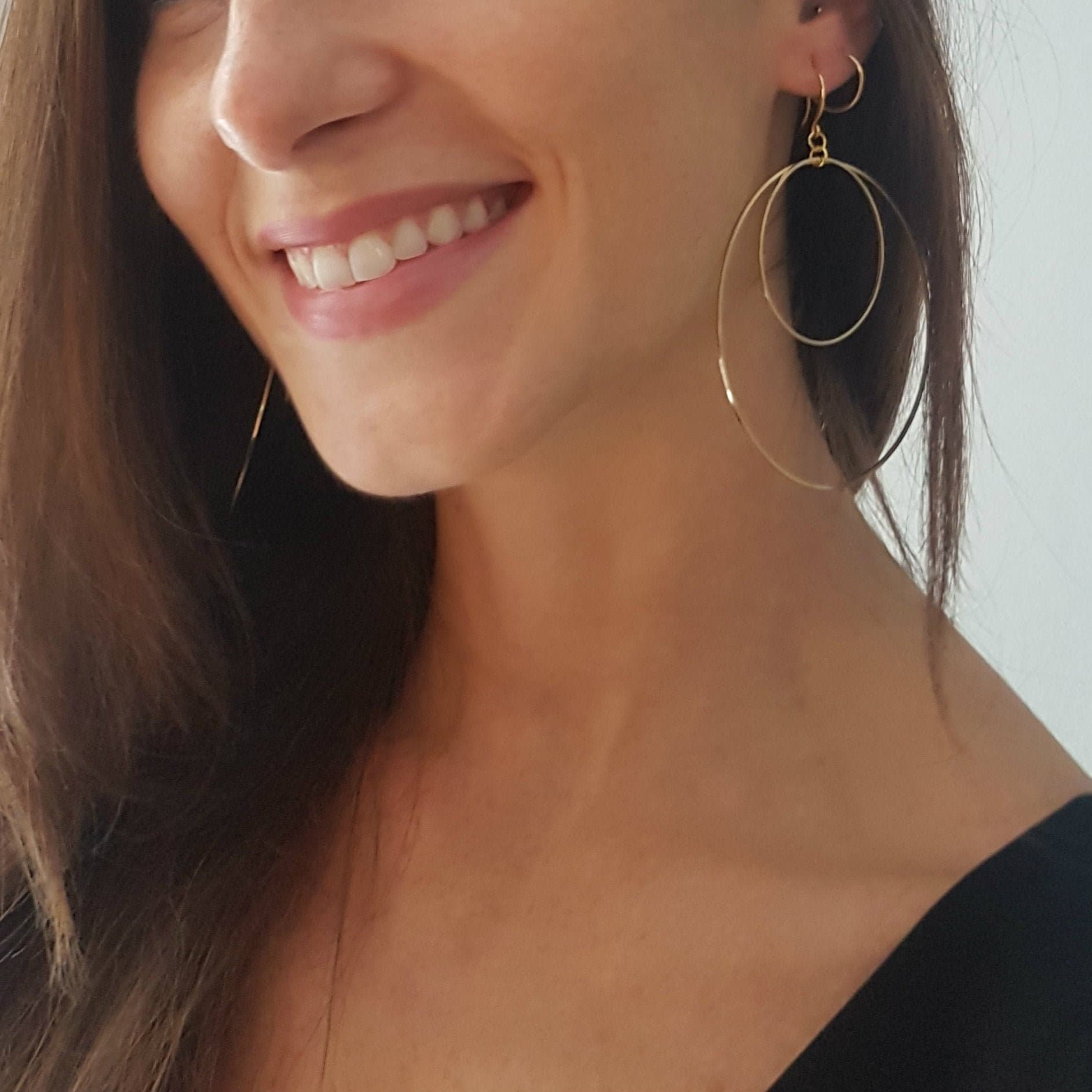 Big Hoop Earrings. Golden earrings. Light gold plated brass. Pendant