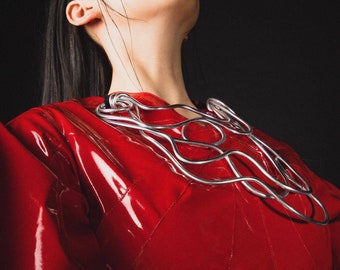 Large necklace, Wearable sculpture, gift idea, fashion shows, high fashion, exhibition opening, social evening, wearable art.