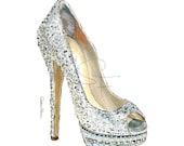 Watercolor Shoe Print - Sparkly High Heel