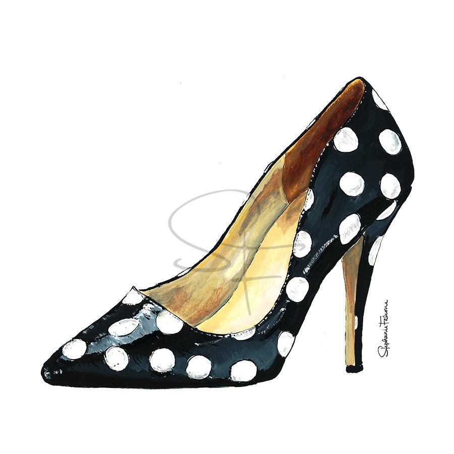 Watercolor Shoe Print Black Polka-Dot | Etsy