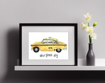 Watercolor Print - New York Taxi