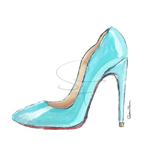 Watercolor Shoe Print Blue Pump | Etsy