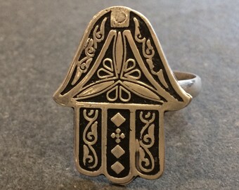 Hand of Fatma Silver Ring, kaff, khamsa, Handmade in Cairo