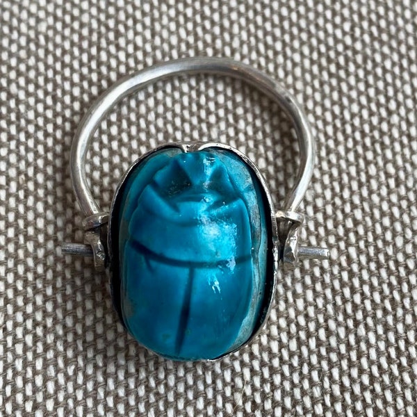 Scarab Beetle Ring, Silver and stone, Hinged, Ancient Egypt